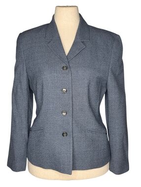 Vintage Amanda Smith Wool Blazer 12P Blue Gray Career Jacket Petite